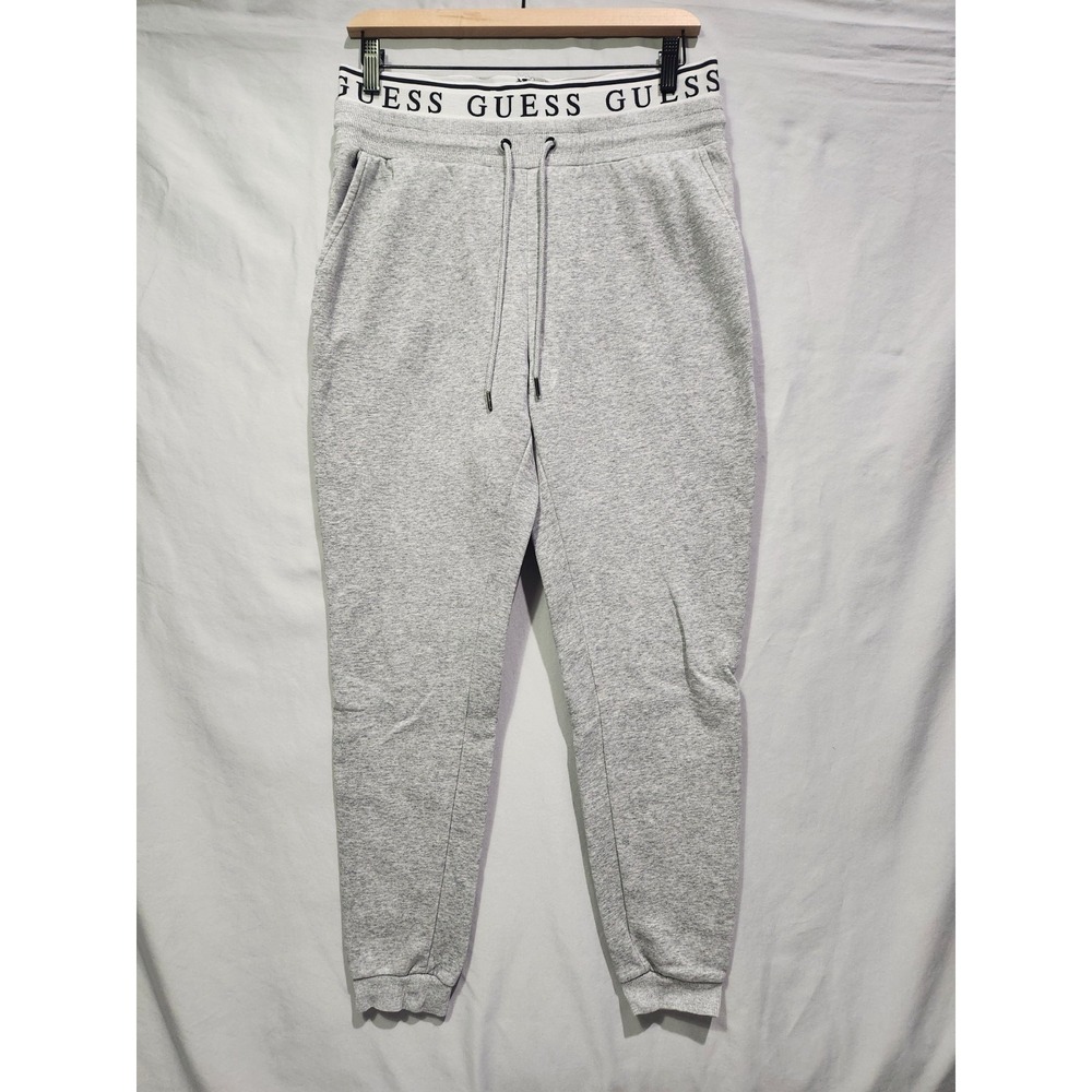 GUESS Mens Grey Sweatpants Joggers Logo Waistband Drawstring Pockets Size M